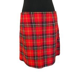 Express | Vintage Red Plaid Tartan Wool Blend A Line Skirt | 13/14
